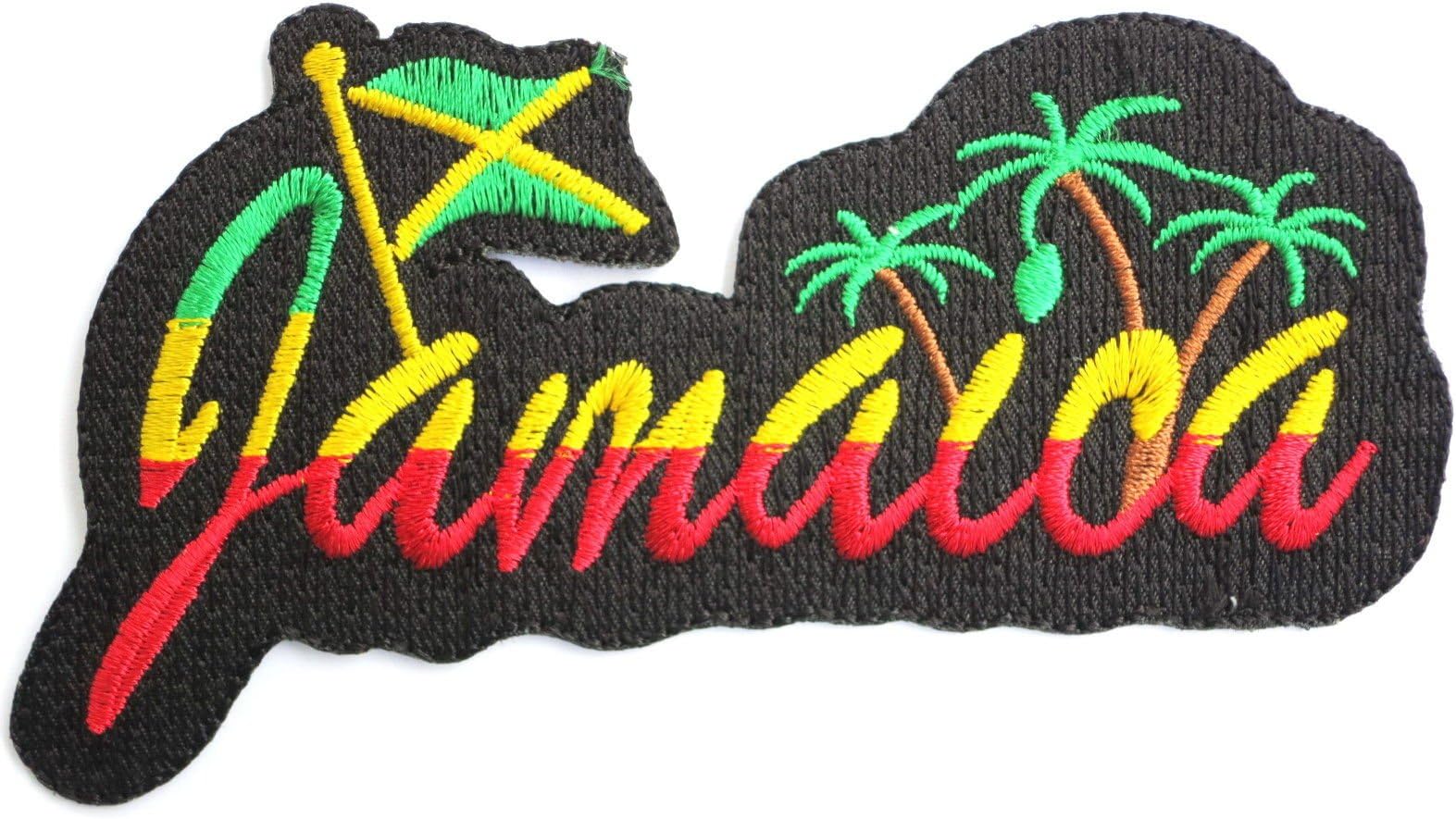 MNC SHOP JAMAICA Flag Logo Reggae Rasta Iron On Embroidered Patch Approx: 4.8" 7/11.8cm x Approx: 2.9"/7cm