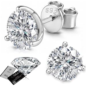 Moissanite Stud Earrings for Women Men, 925 Sterling Silver Earrings | 18K White Gold Plated, Hypoallergenic Earrings, Lab Cr
