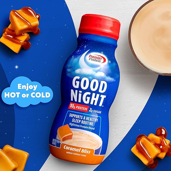 PREMIER PROTEIN GOOD NIGHT PROTEIN SHAKE, CARAMEL BLISS, 10G PROTEIN, 2G SUGAR, 12 VITAMINS & MINERALS, NIGHTTIME PROTEIN BLEND, MAGNESIUM, ZINC, 8.75 FL OZ, 12 PACK