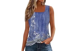 NAMTYQX Womens Tank Tops Ruffled Square Neck Printed Shirts 2024 Summer Casual Loose Fit Sleeveless Cute Tank Tee for Women