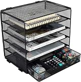 EasyPAG 5 Tier Metal Mesh A4 Desk Tray File Holder with Drawer Black view 3