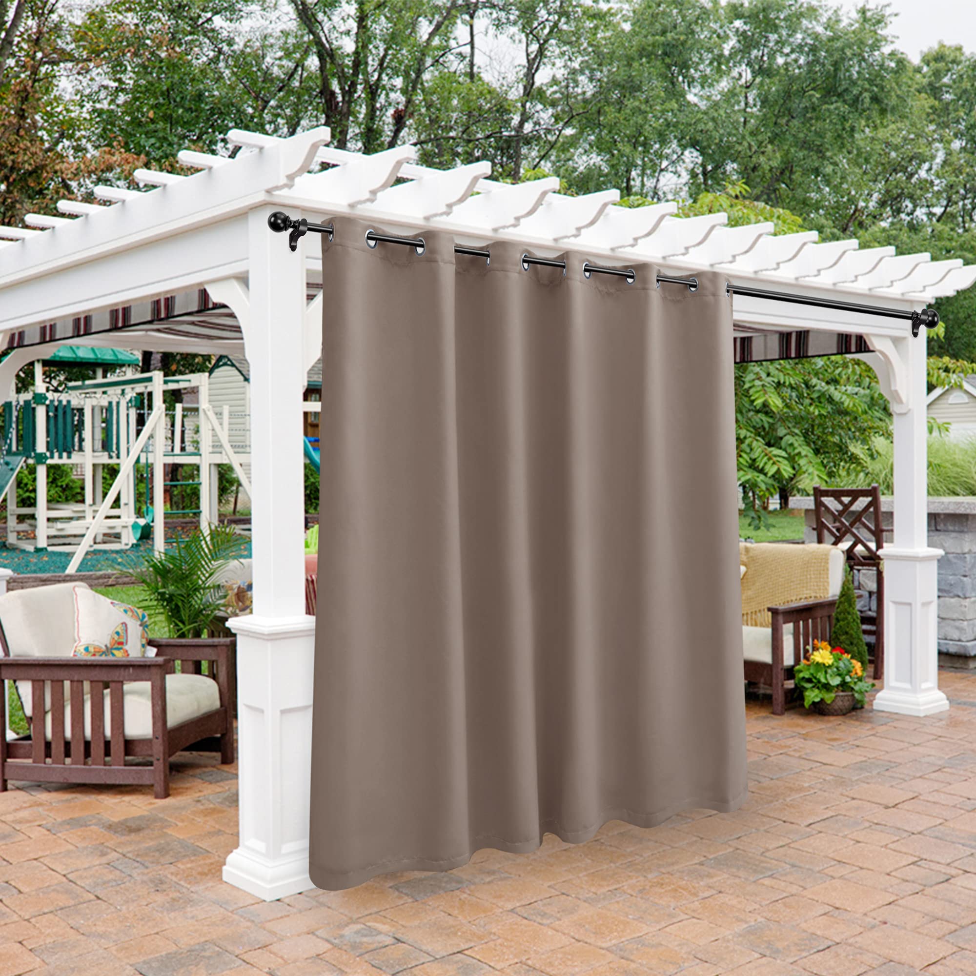 Photo 1 of BONZER Waterproof Outdoor Blackout Curtains for Patio - Thermal Insulated, Sunlight Blocking Privacy Grommet Curtains for Gazebo, Porch, Pergola, Cabana, Deck, 1 Panel, 100W x 84L inch, Khaki