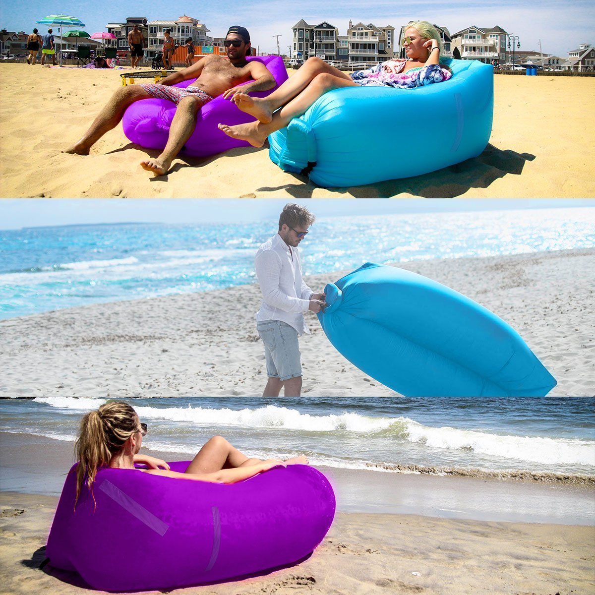 isYoung Portable Inflatable Air Sofa, Ultra Waterproof and Durable for Camping, Beach, Park, Backyard, Picnics or Indoor Wind Bed Lounger (Blue Air Sofa)