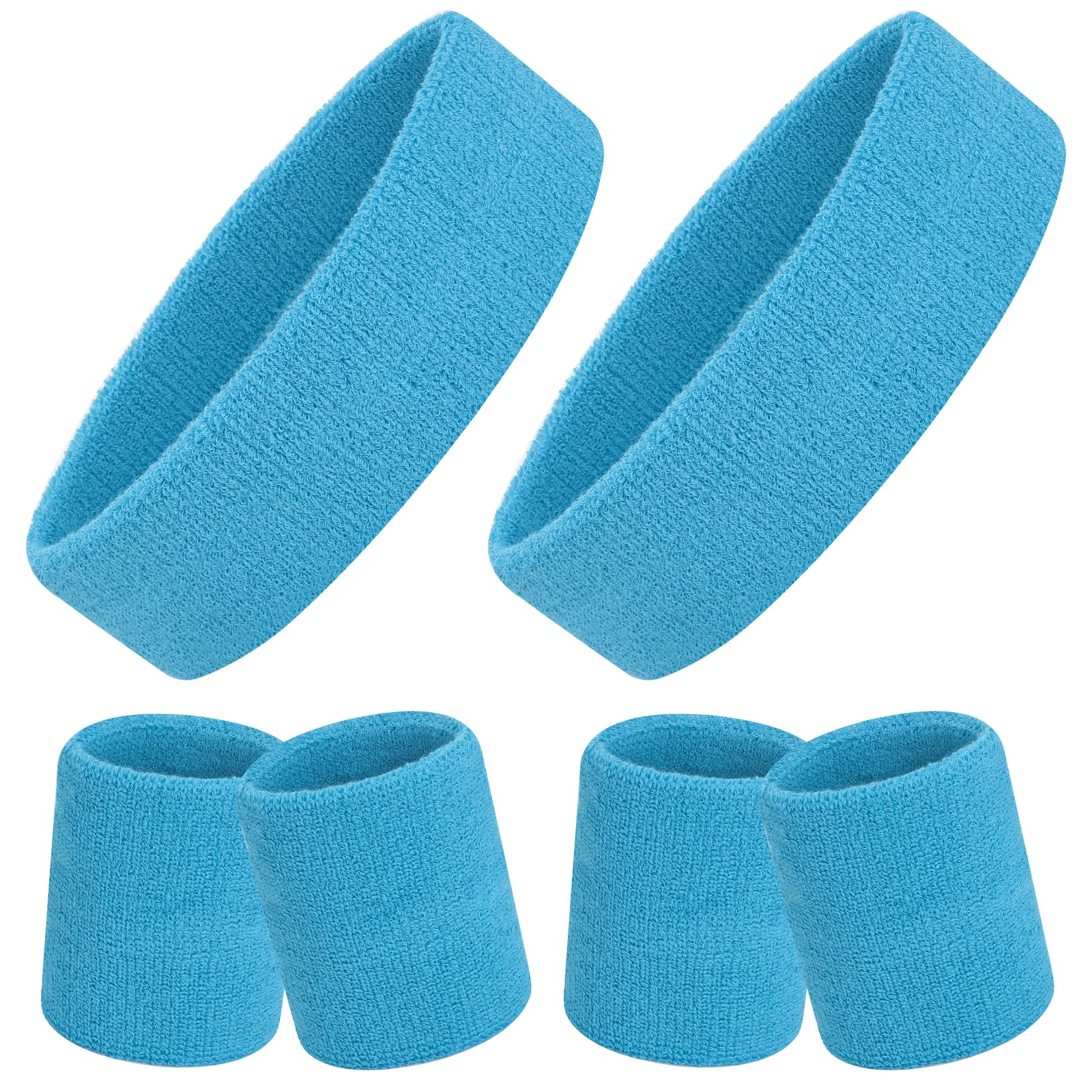 ONUPGO Sweatband Set, Sports Headband Wristband Set (6PCS) Sweatbands Terry Cloth Wristband Wrist Sweatband Headbands Moisture Wicking Sweat Absorbing Head Band (Sky Blue)