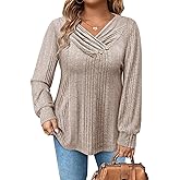 Siddhe Plus Size Womens Sweater Long Sleeve V Neck Tops for Women Button Casual Loose Knit Tunic Fall Winter XL-5XL