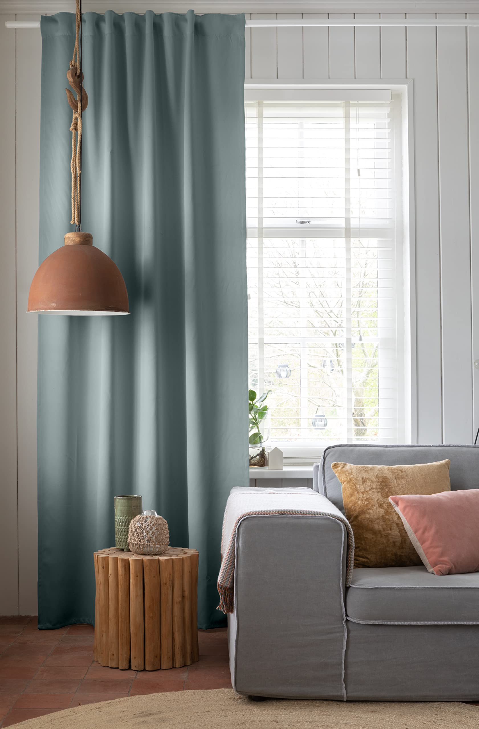 Elbersdrucke Midnight 03 Mint Polyester Curtain with Concealed Tabs, 255 x 140 cm