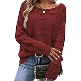 SHEWIN Women's Sweaters Crew Neck Crochet Sweater Lightweight Knit Long Sleeve Tops Shirts Loose Fit Spring 2026
