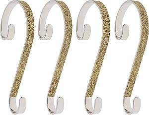 Haute Decor Stocking Scrolls Stocking Hanger - 4 Pack Glitter (Gold)