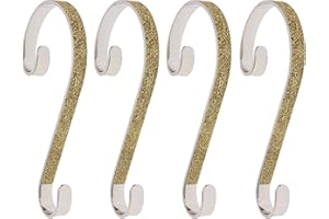 Haute Decor Stocking Scrolls Stocking Hanger - 4 Pack Glitter (Gold) - Christmas Stocking Holder Set - for Various Mantel Sizes Including Large