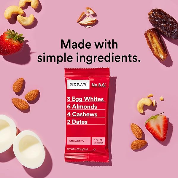 RXBAR PROTEIN BARS, 12G PROTEIN, GLUTEN FREE SNACKS, STRAWBERRY, 9.1OZ BOX (5 BARS)