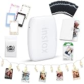 Fujifilm Instax Mini Link 3 Printer Clay White - Film &amp; Display Kit | Everything to print, frame &amp; display instax mini photos in one Moshify Kit: film, album, magnetic frames &amp; string lights