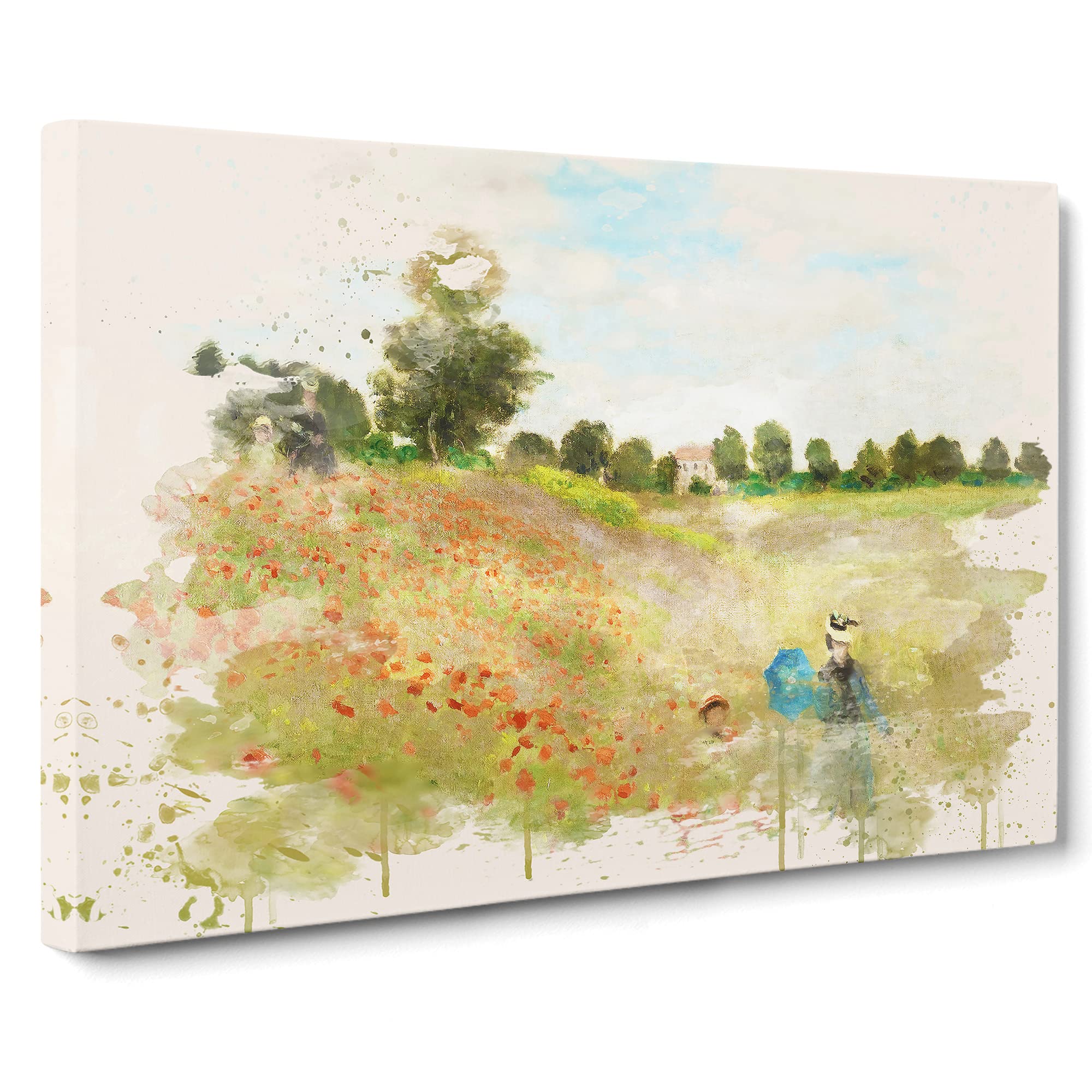 Claude Monet PModern OPpy Field Modern FC Canvas Print | Gallery Wrapped 30mm Frame Wall Art | 20x14 inches | Ready to Hang | Modern Landscape Picture | Living Room Bedroom Lounge Office