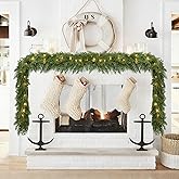 Lvydec Lighted Christmas Pine Garland Decoration, 9ft Realistic Cedar Cypress Garlands Christmas Greenery Garland with Lights for Holiday Mantel Fireplace Table Centerpiece (9ft)