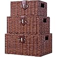 Amazon.com : Homepeaz Set of 3 Woven Wicker Storage Basket Box with Lid ...