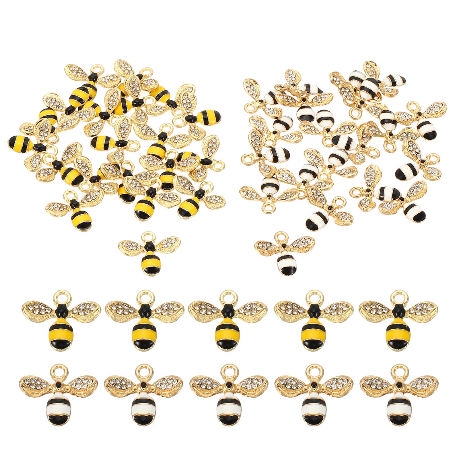 PATIKIL 40pcs Bees Charm, Bees Charm Pendants Enamel Small Bulk Resin Alloy Rhinestone for Making s s Gift, Yellow White