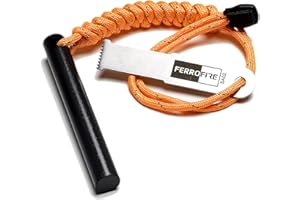 FERROFIRE FS124 Heavy-Duty Fire Starter - 1/2 Inch Thick x 4 Inch Long Ferrocerium Rod with Magnesium, Carbon Alloy Steel Str