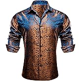 Barry.Wang Mens 70s Disco Dress Shirts Paisley Long Sleeve Designer Outfit Floral Top for Dance Party Casua