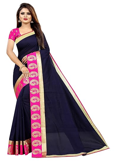 Chanderi Cotton Lace Bordered Saree with Jacquard Blouse Piece For Women