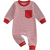 VISGOGO Newborn Infant Baby Boy Waffle Cotton Romper Clothes Onesie Stripe Jumpsuit 0 3 6 12 18 Months Long Sleeve Outfits