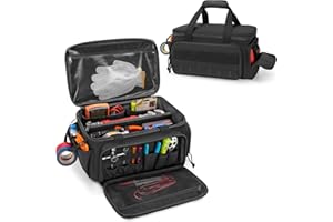 Rexmica 14-Inch Tool Bag with Anti-friction Bottom, Hand Tool Storage Organizer for Men, Tactical Range Bag, Multi-purpose Work Tote for Repairman, Carpenters, Handyman, Black