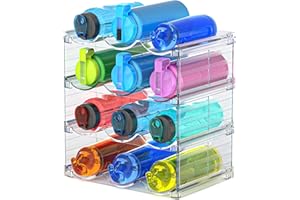 Toffos Water Bottle Organizer, Stackable 𝟒 𝐏𝐚𝐜𝐤 𝐖𝐢𝐝𝐞𝐧 Cabinet Kitchen Pantry Refrigerator Storage Rack, Plastic Water Bottle Holder for Champagne, Tumbler Travel Mug Cup, Wine, Drink