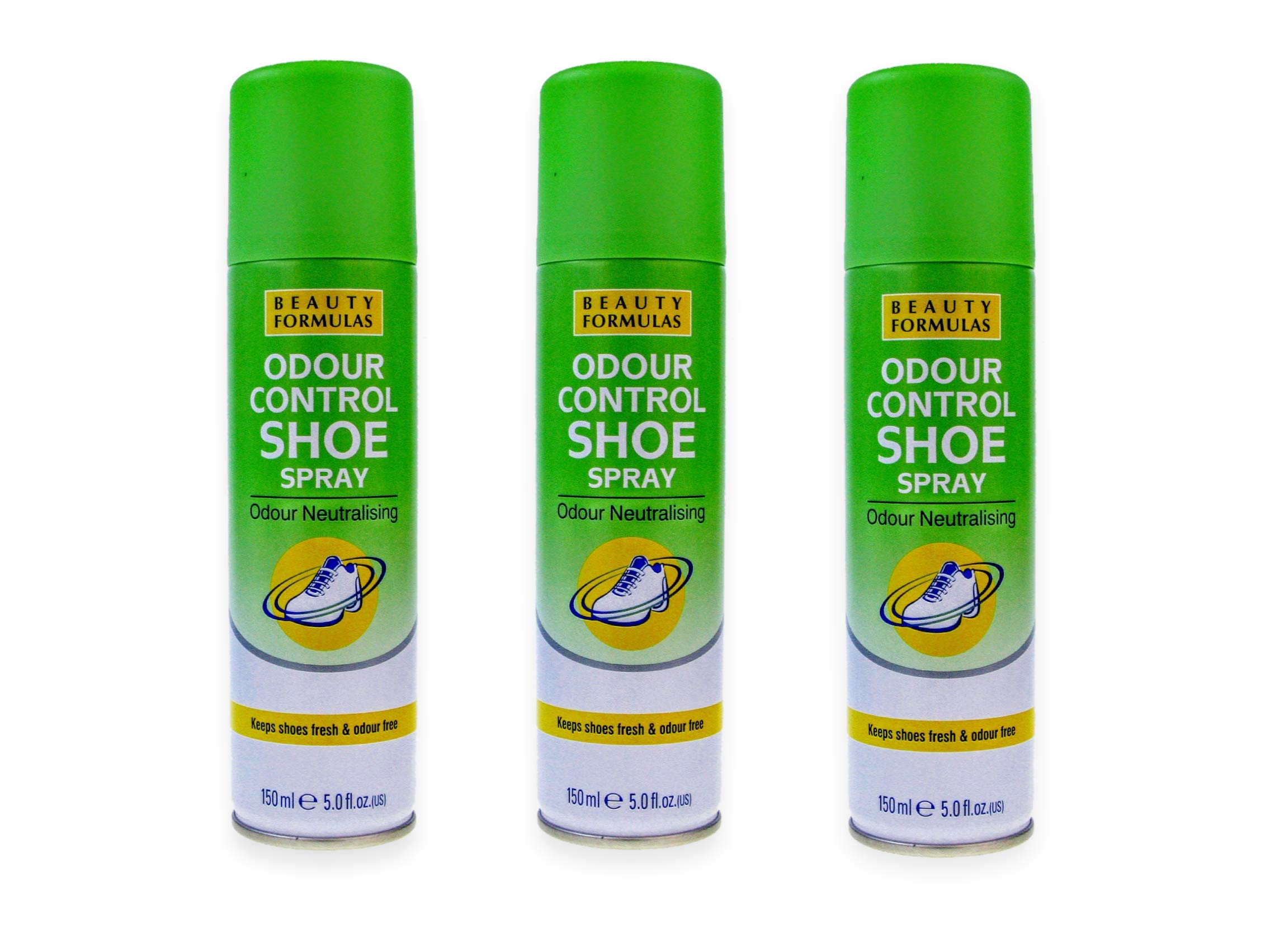 Beauty Formulas Odour Control Shoe Spray, 150ml Can. Antibacterial & Anti-fungal. (Pack of 3)
