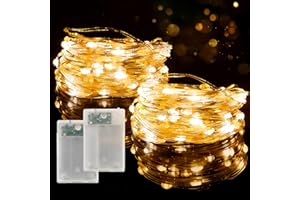 Fairy Lights Battery Operated, 2-Pack 16FT/5M 50 LED Copper Wire String Lights with Clear Battery Box for Bedroom Christmas P