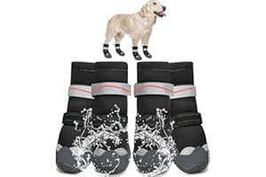 SlowTon Dog Shoes - Water Resistant Dog Boots for Winter, Warm Dog Snow Booties with Non-Slip Rubber Sole & Reflective Stripe