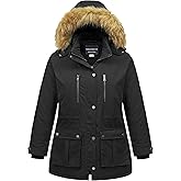 CREATMO US Women's Plus Size Winter Coat Waterproof Long Puffer Jacket Warm Military Thicken Parka with Fur Hood