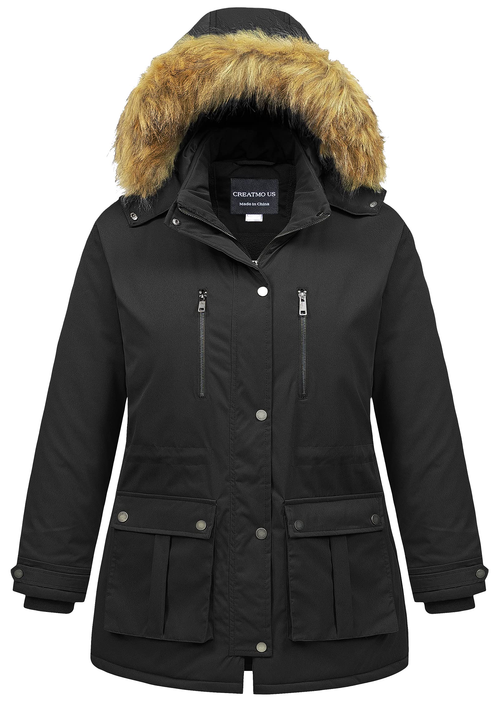 Photo 1 of CREATMO US Women's Winter Plus Size Thickened Winter Coats Puffer Jacket Cotton Coat with Detachable Hood Black 3X