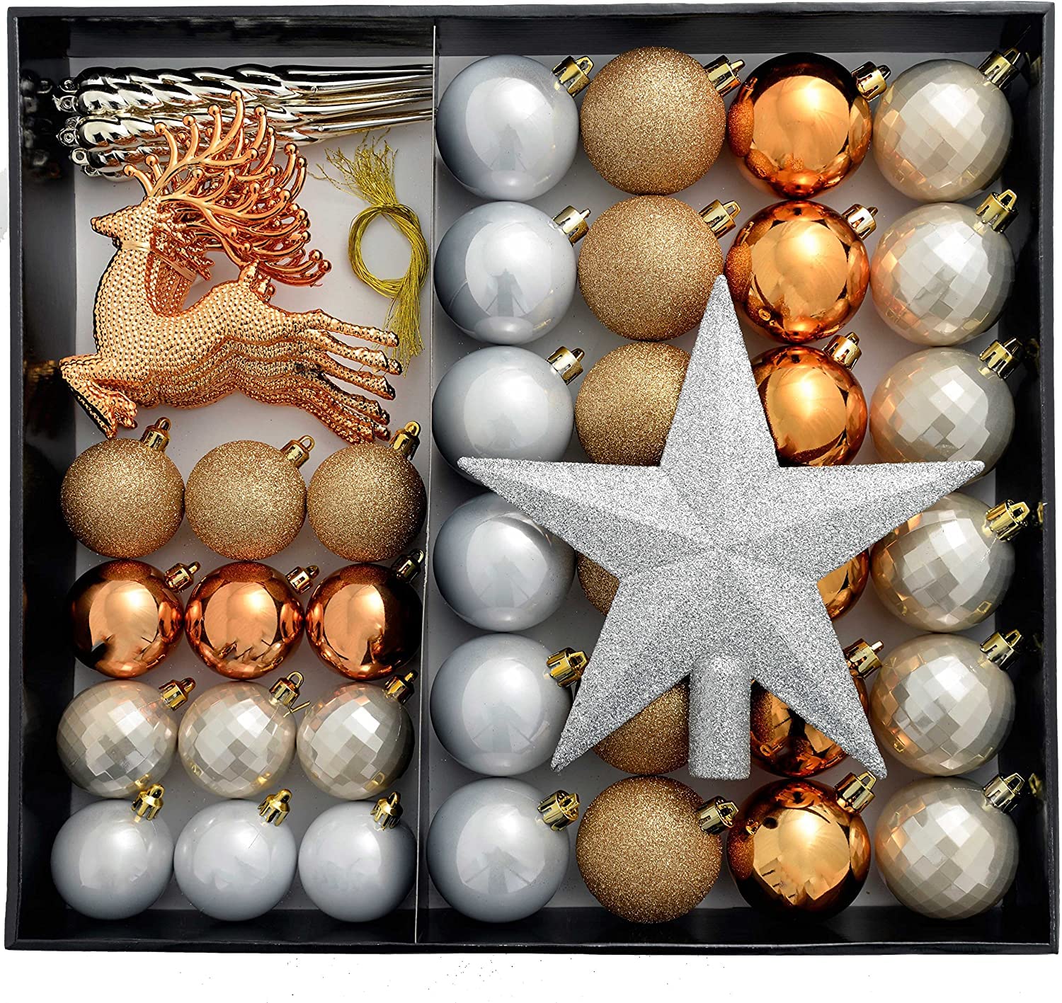 WeRChristmas Shatterproof Luxury Christmas Tree Baubles - 50-Piece, Bronze/Silver/Gold