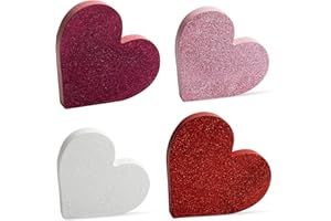 COCHIE Wooden Hearts Valentines Decorations Indoor, Wood Heart Blocks Tiered Tray Decor Set of 4, Red Pink White Valentine Decoration for Home Party Office Shelf Door (Shinny)