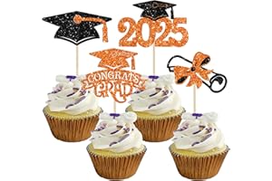 Gyufise 24Pcs Graduation Cupcake Toppers 2025 Graduation Cupcake Picks Class of 2025 Cupcake Toppers Supplies for 2025 Theme Party Cake Decorations Supplies Black Orange