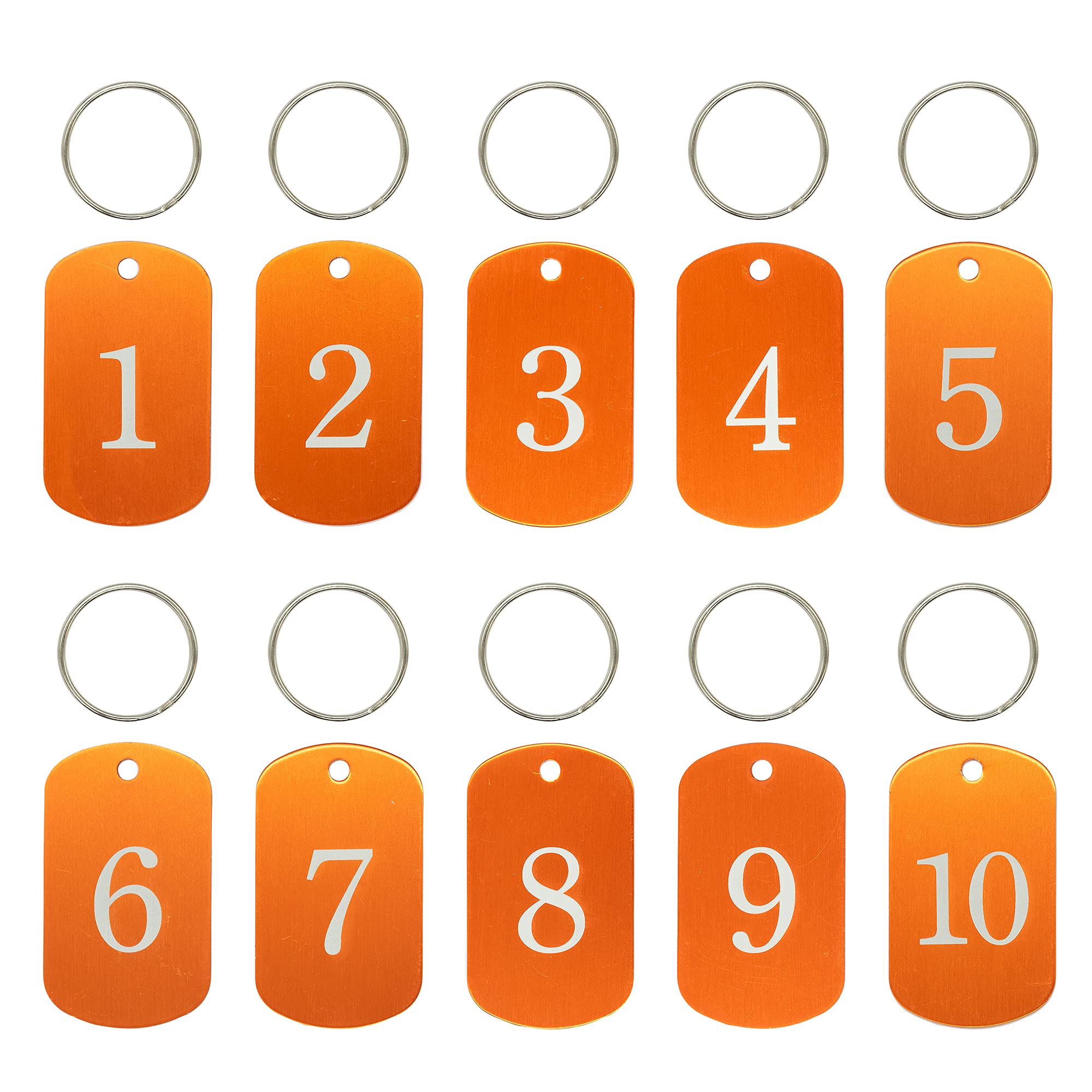 Aluminum Engraved Number Tags Key Tags ID Tags with Key Rings (1-10, Orange)