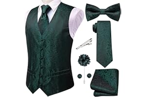 Hi-Tie Men's Silk Vest Bowtie Set Formal Suit Vest Jacquard Tie Handkerchief Cufflinks 5PCS Dress Waistcoats Wedding