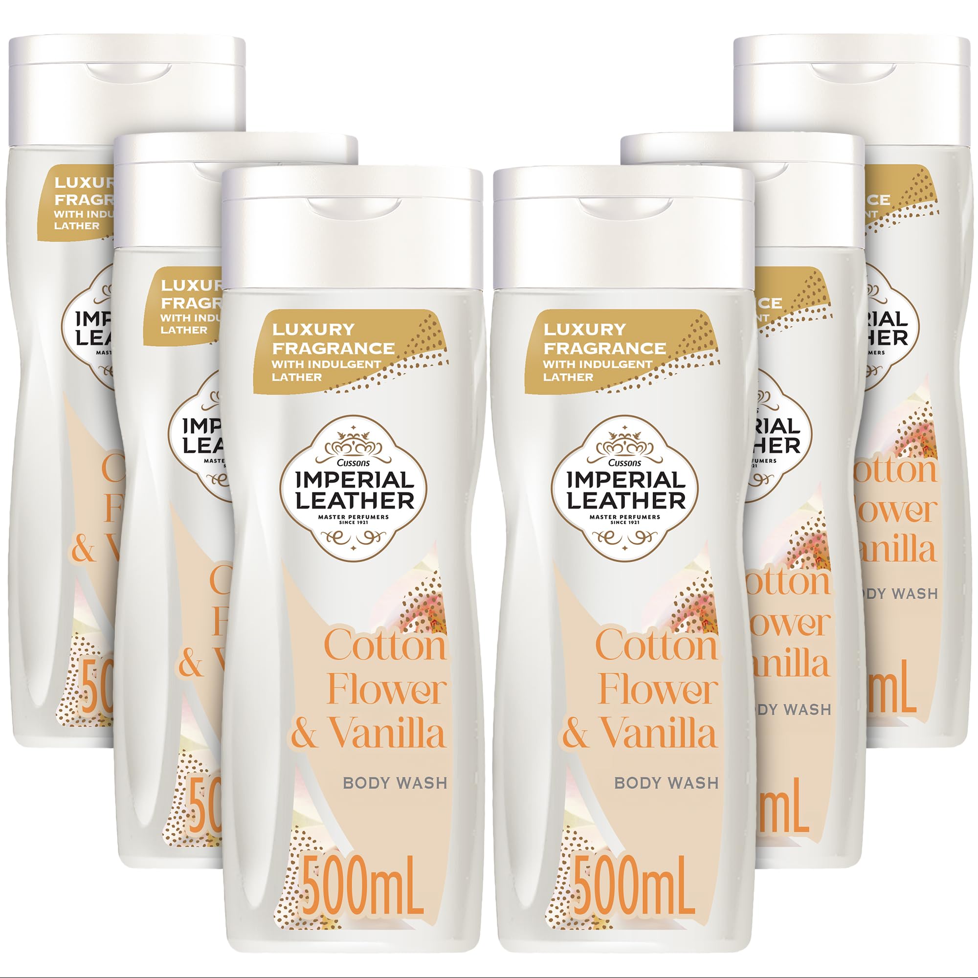 Imperial Leather Cotton Flower & Vanilla Moisturising Body Wash Shower Gel Signature Oil Blend, Creamy Lather, Gentle Skin Care, Bulk Buy, Pack of 6x500ml