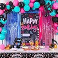 OurWarm Tik Tok Birthday Party Decorations, 135Pcs Happy Birthday Decorations, Includes Banner, Fringe Backdrop, Balloons Arch, Tablecloth for Party Supplies