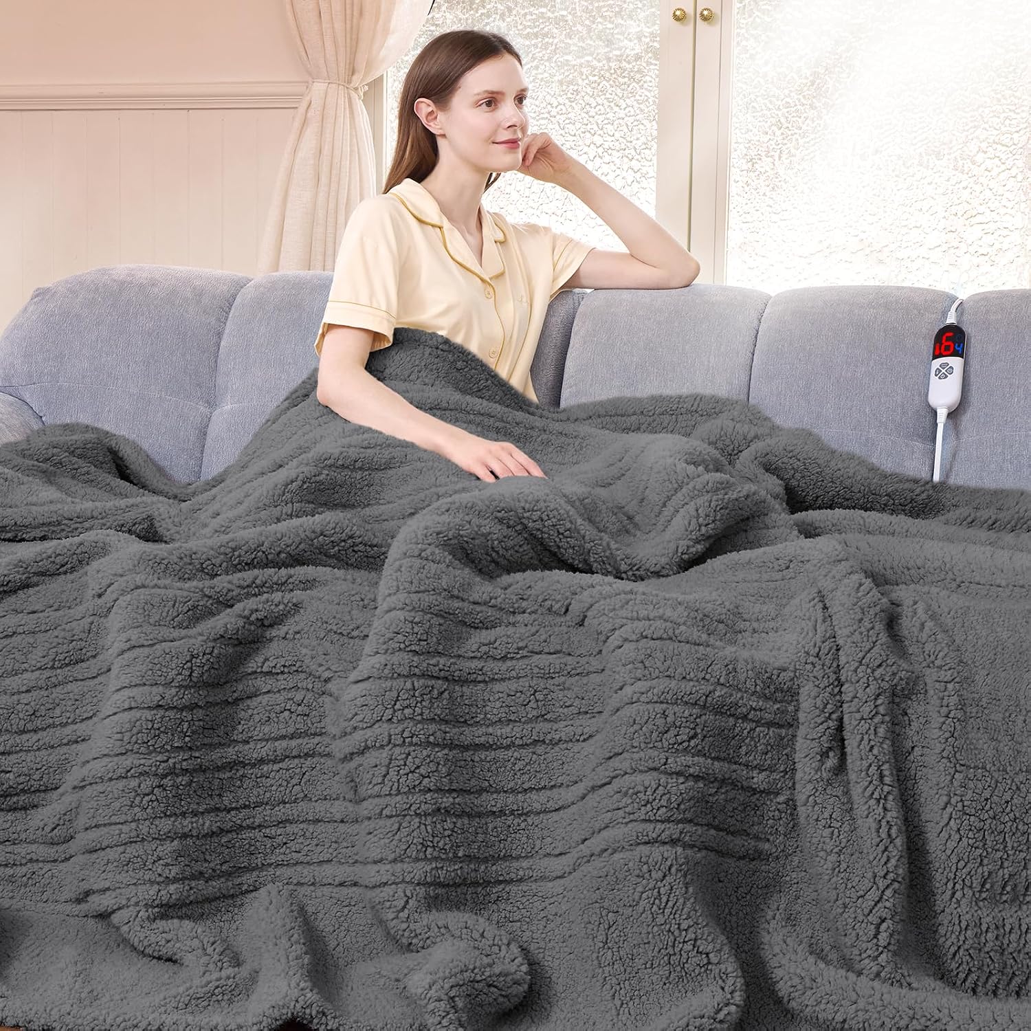 Heated Blanket Full Size 72x84 Soft Double Sided Sherpa Electric 