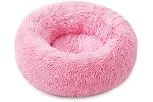 ZHIXJIA Calming Dog Bed,Cozy Soft Round Dog Beds for Medium Large Dogs,Fluffy Plush Cat Beds for Indoor Cats Washable,High Side Warming Donut Pet Beds Big Dog Bed Cushion for Crate Kennel Pink White 23.5'