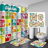 Alphabet Shower Curtain for Kids, ABC Shower Curtain for Children Bathroom Decor, Learning Word ABC Educational Bathroom Show