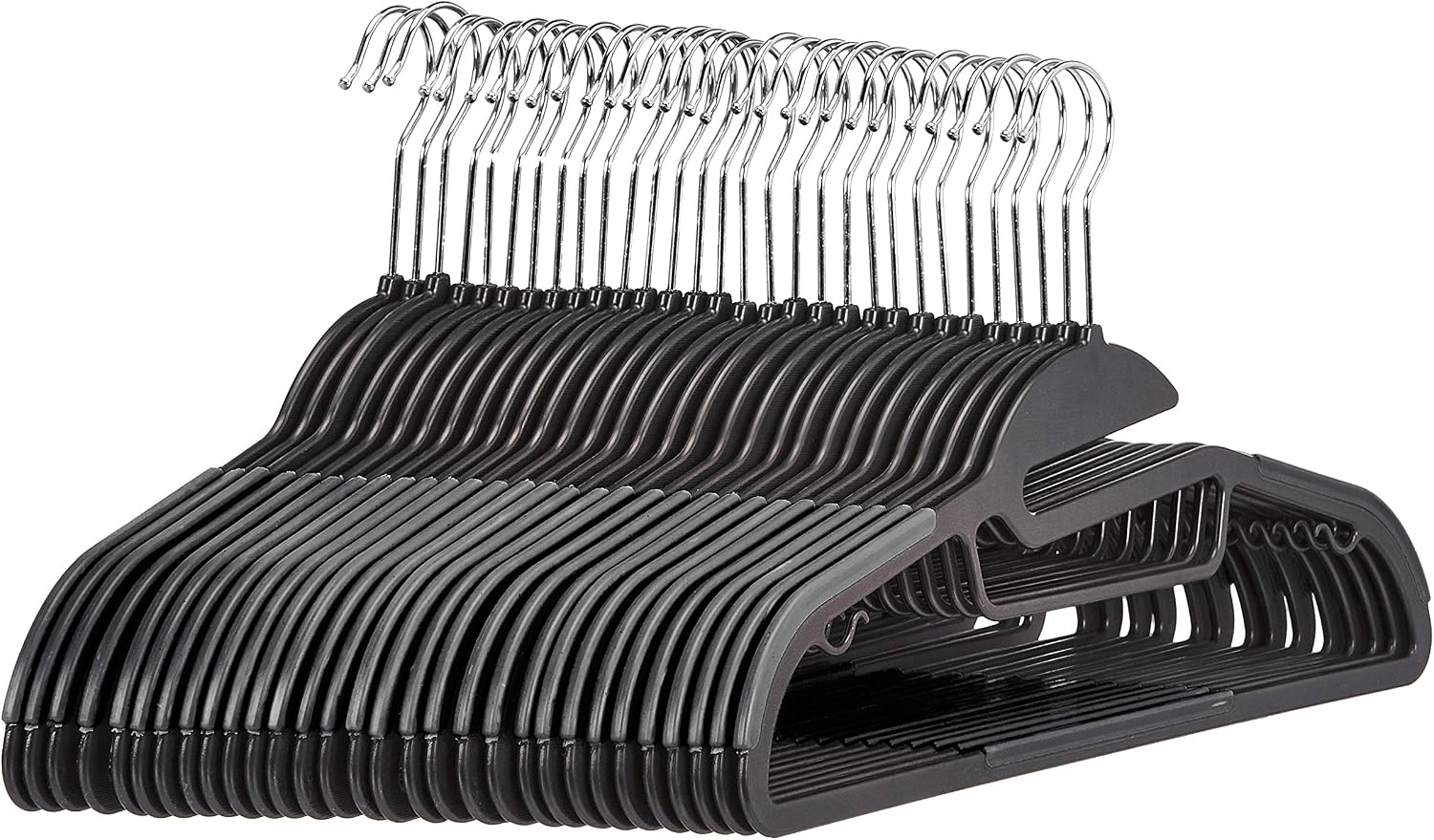 Lot De 25 Cintres Métal Avec Revêtement Caoutchouc - Noir - Antidérapant, Fin, Gain De Place - Pour Armoire, Porte-manteau - 12