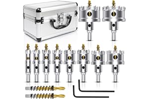 ASNOMY 12PCS TCT Hole Saw Kit for Hard Metal, 5/8"-2-1/8" Inch Tungsten Carbide Tipped Hole Cutter Set with Titanium-Plated Pilot Drill bit for Metal, Stainless Steel, Iron, Wood, Plastic