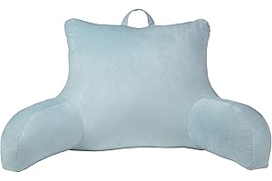 Klear Vu Velour Reading Pillow Bed Back Rest Pillow with Arms and Pockets for Gaming, Working on Laptop, Watching TV, Lumbar Support Perfect for Adults, Teens, Kids and Pregnancy, Gray