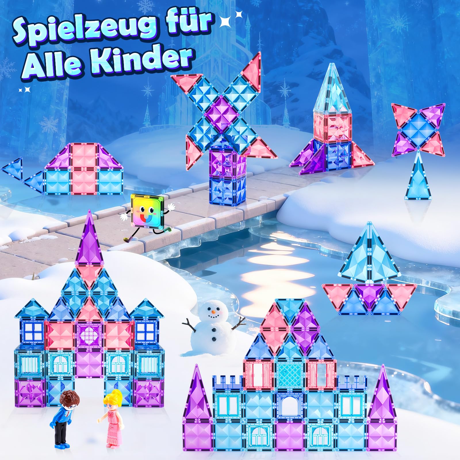 Magnetische Bausteine 58-teilig Set für Kinder ab 3–8 Jahren Magnetbausteine & Konstruktionsspielzeug STEM Lernspielzeug Montessori Bauspielzeug für Jungen und Mädchen Geschenk Geburtstag Weihnachten 4