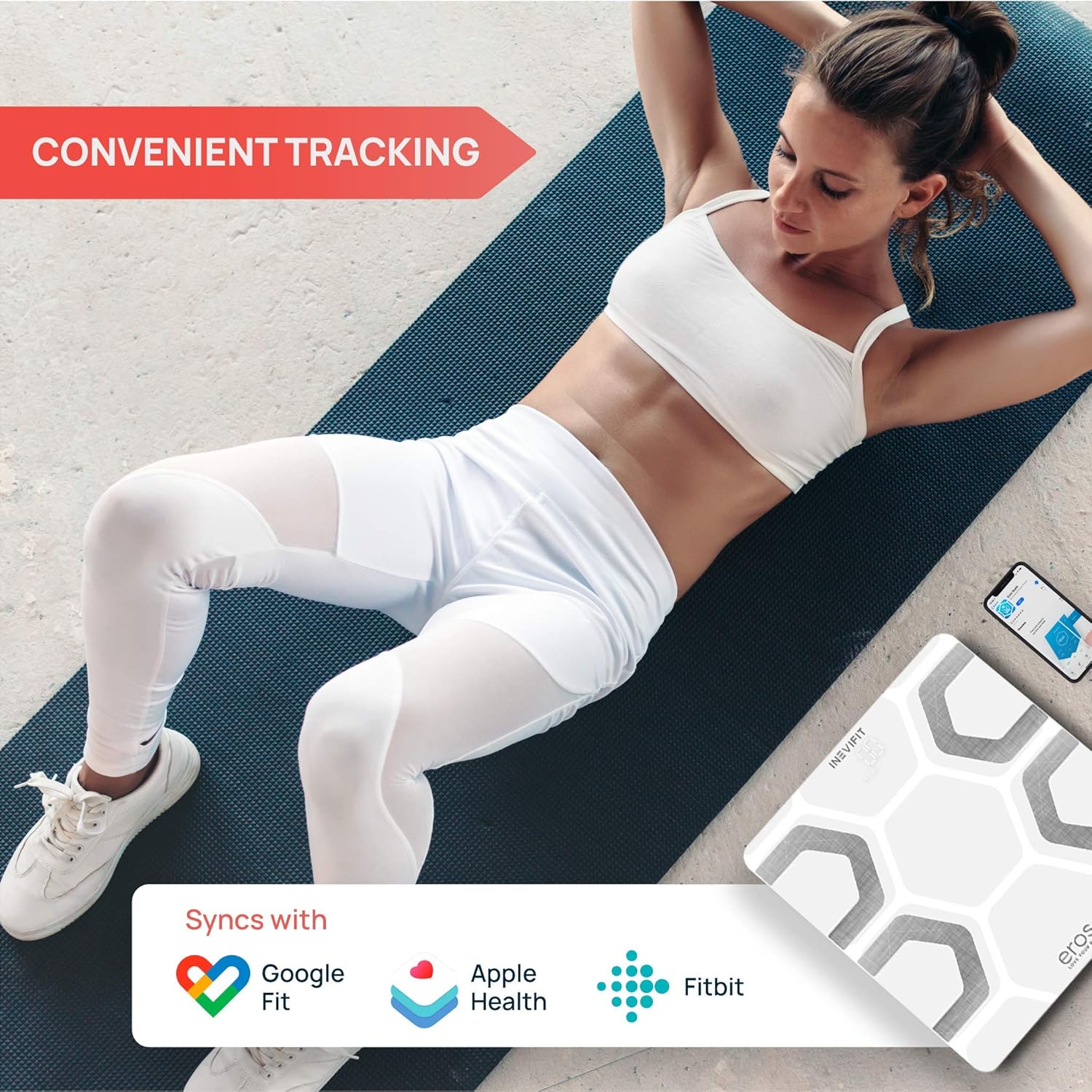 INEVIFIT EROS Bluetooth Body Fat Scale Smart BMI Highly Accurate Digital Bathroom Body Composition Analyzer with Wireless Smartphone APP 400 lbs 11.8 x 11.8 inch (White): Sports & Outdoors