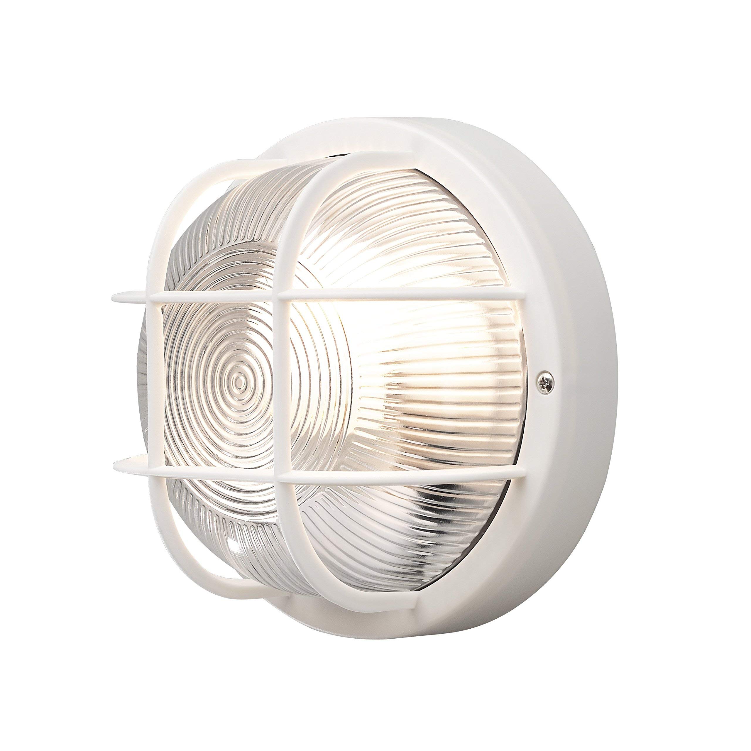 Konstsmide 7651-200 Manotva Bulk Head Outdoor Wall Light Mains Powered / W: 18.5cm D: 10.5cm H: 18.5cm / 1 x 40 W E27 Max Wall Lamp / Clear Ribbed Glass / Plastic / IP44 / Outside Light White