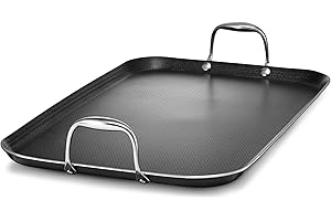 HexClad Hybrid Nonstick Double Burner Griddle, Stay-Cool Handles, Dishwasher-Friendly, Oven-Safe Up to 900°F, Induction Ready