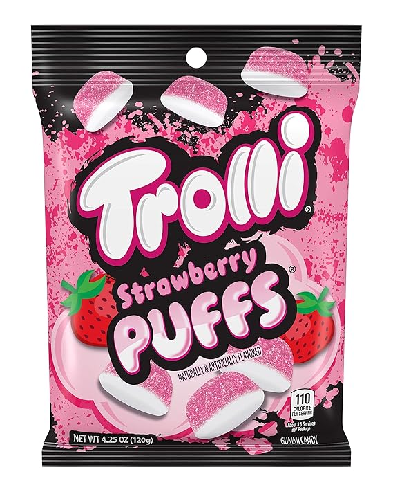 Trolli, Strawberry Puffs, Gummi Candy, 4.25 oz. Bag (Pack of 3) Grocery & Gourmet
