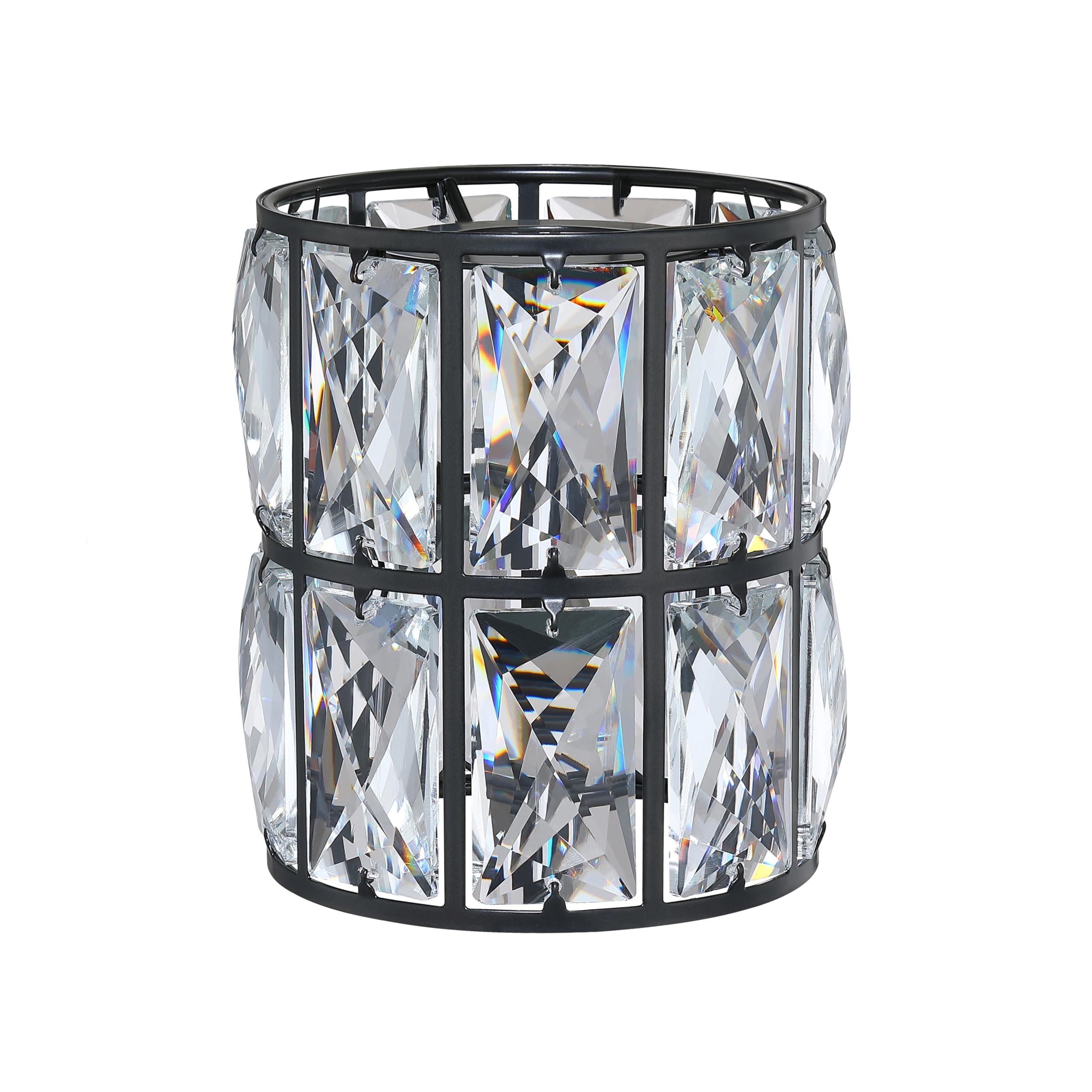 Photo 1 of 1 Pack Crystal Shade Replacement,Ceiling Fan Light Drum Lampshades Black Finish for Chandelier Vanity Lights Wall Sconces Pendant Light,1.66" Fitter Size 5" high*4.6" Diameter