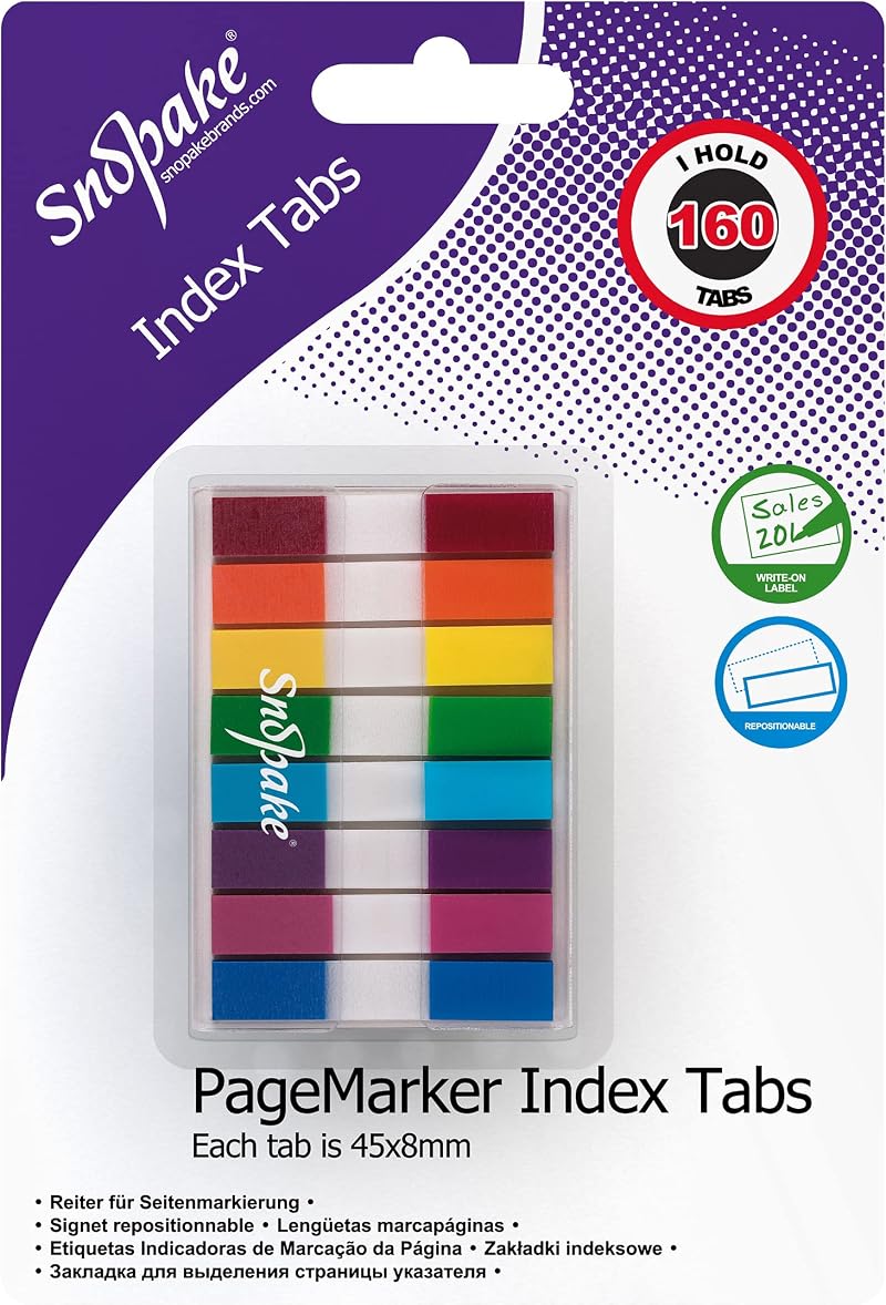 Snopake Index Tab PageMarkers 160 Tabs 45x8 mm Assorted Colours